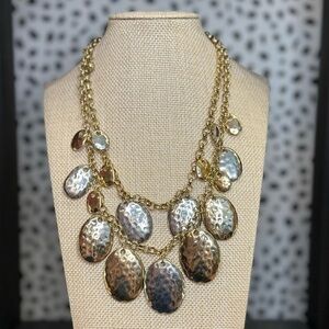 Double Layer Mixed Metals Gold Silver Medallion Adjustable Statement Necklace